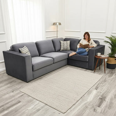 Hudson 4 Piece Corner Sofa With Fixed Full Back In Steel Grey Velvet