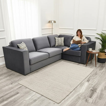 Hudson 4 Piece Corner Sofa With Fixed Full Back In Steel Grey Velvet