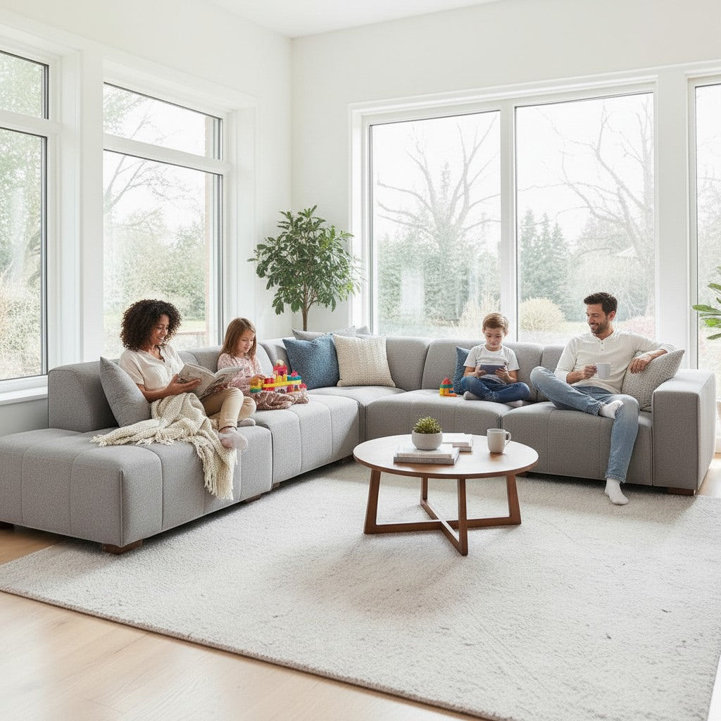 ALUXO Leonard Left Hand Facing  Corner Sofa In Cloudy Grey Boucle Fabric