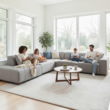 ALUXO Leonard Left Hand Facing  Corner Sofa In Cloudy Grey Boucle Fabric