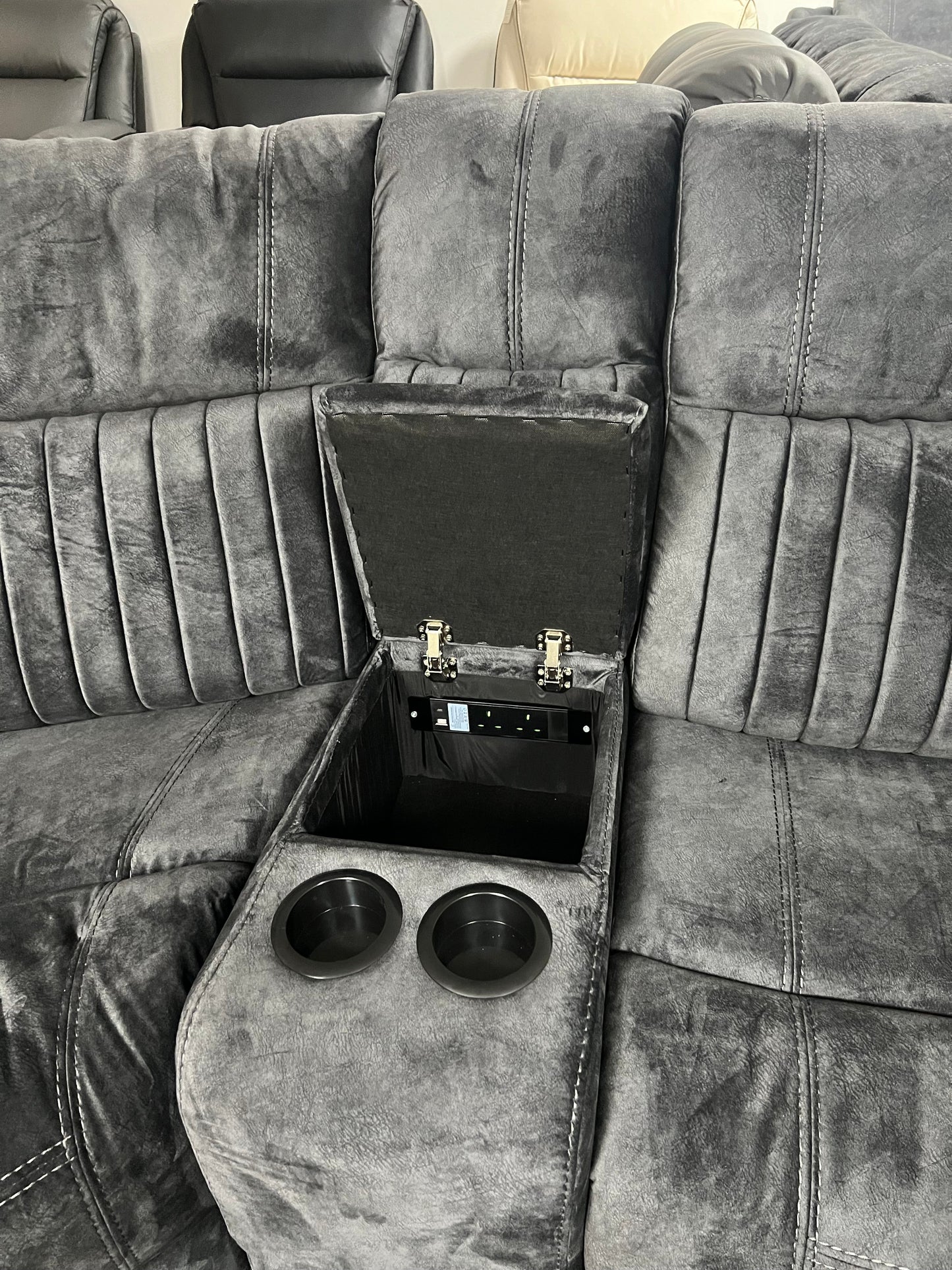 Rose Charcoal 2+1 E-Recliner Corner Sofa (Additional Consoles and Seats)