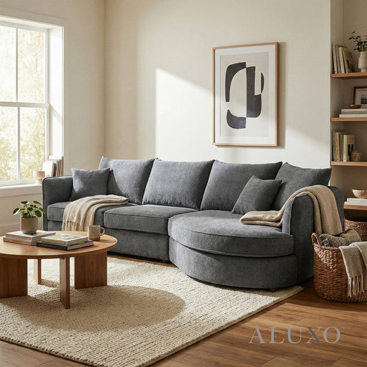 Rubin Right Hand Facing (RHF) Corner Sofa – Charcoal Grey Bouclé