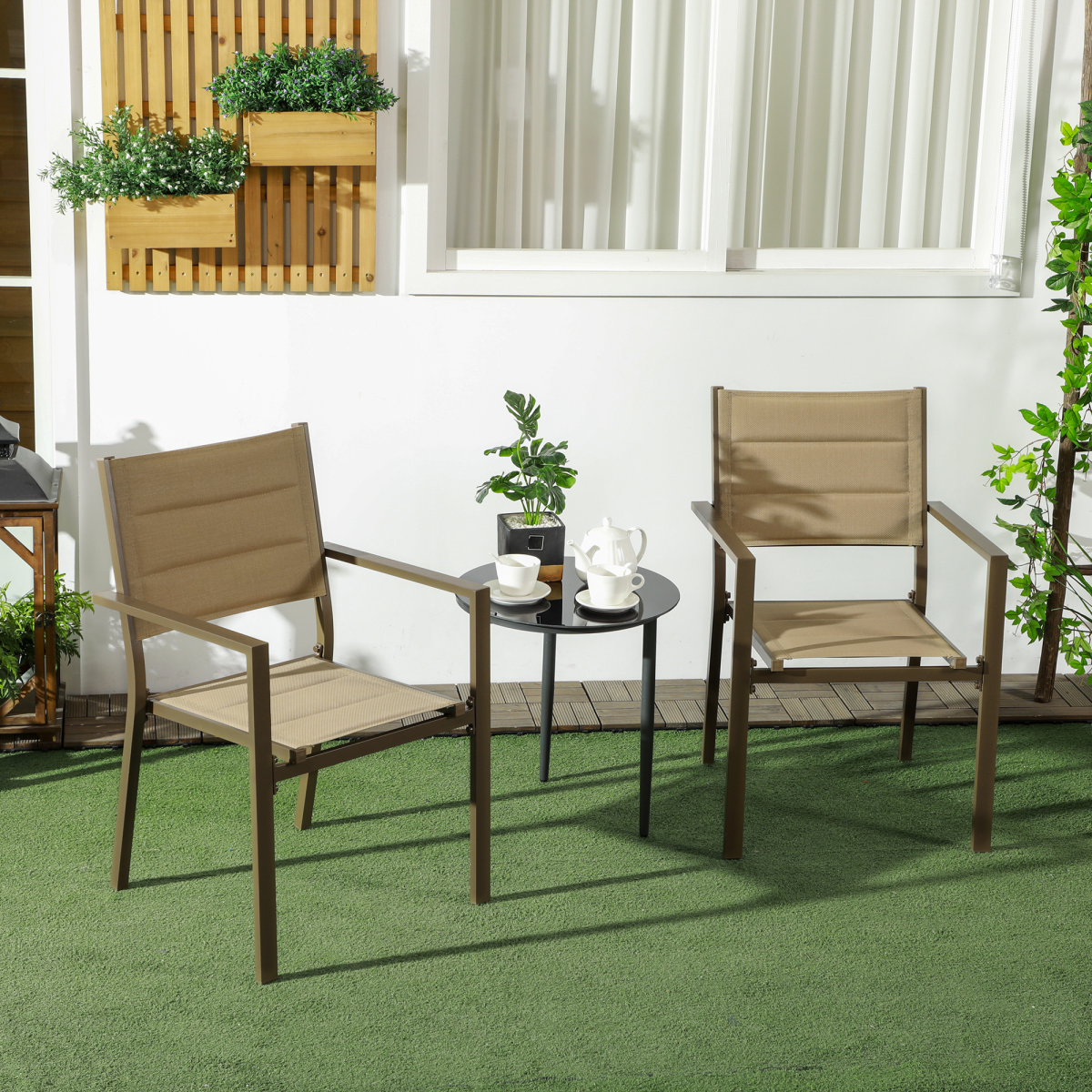 2 PCs Dining Chairs, Stackable Design Aluminium Outdoor Armchairs Grey