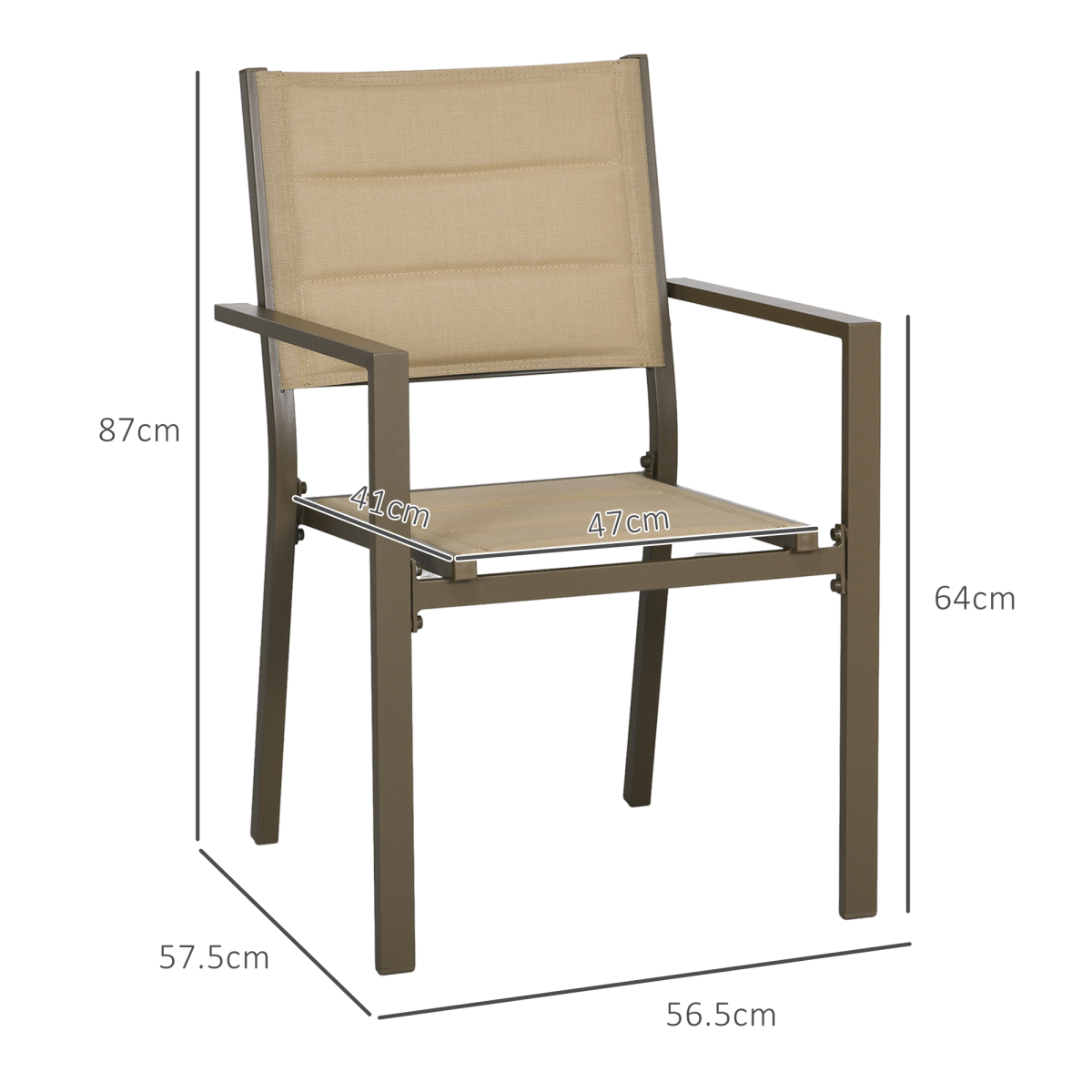 2 PCs Dining Chairs, Stackable Design Aluminium Outdoor Armchairs Grey