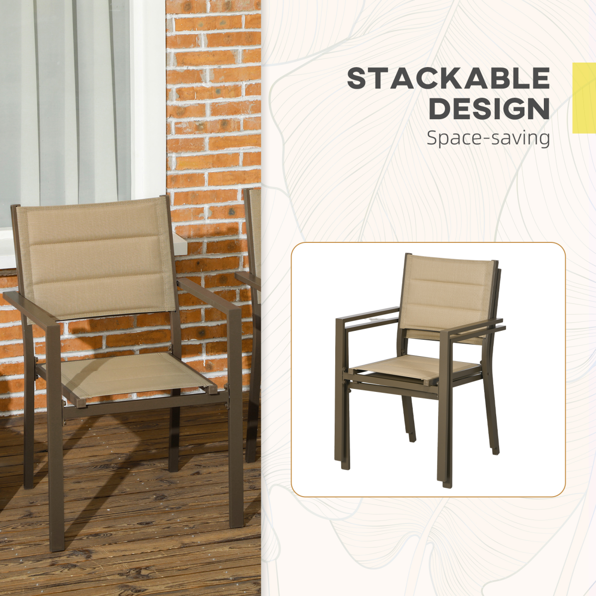 2 PCs Dining Chairs, Stackable Design Aluminium Outdoor Armchairs Grey