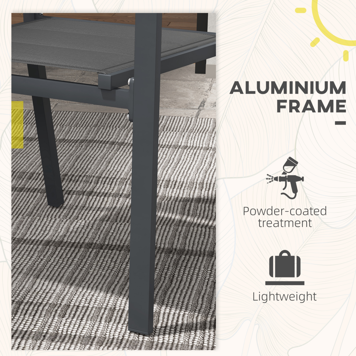 2 PCs Dining Chairs, Stackable Design Aluminium Outdoor Armchairs Grey