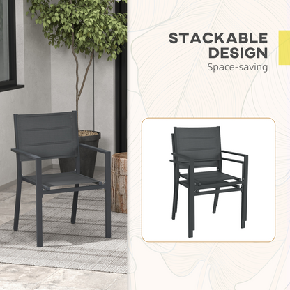 2 PCs Dining Chairs, Stackable Design Aluminium Outdoor Armchairs Grey