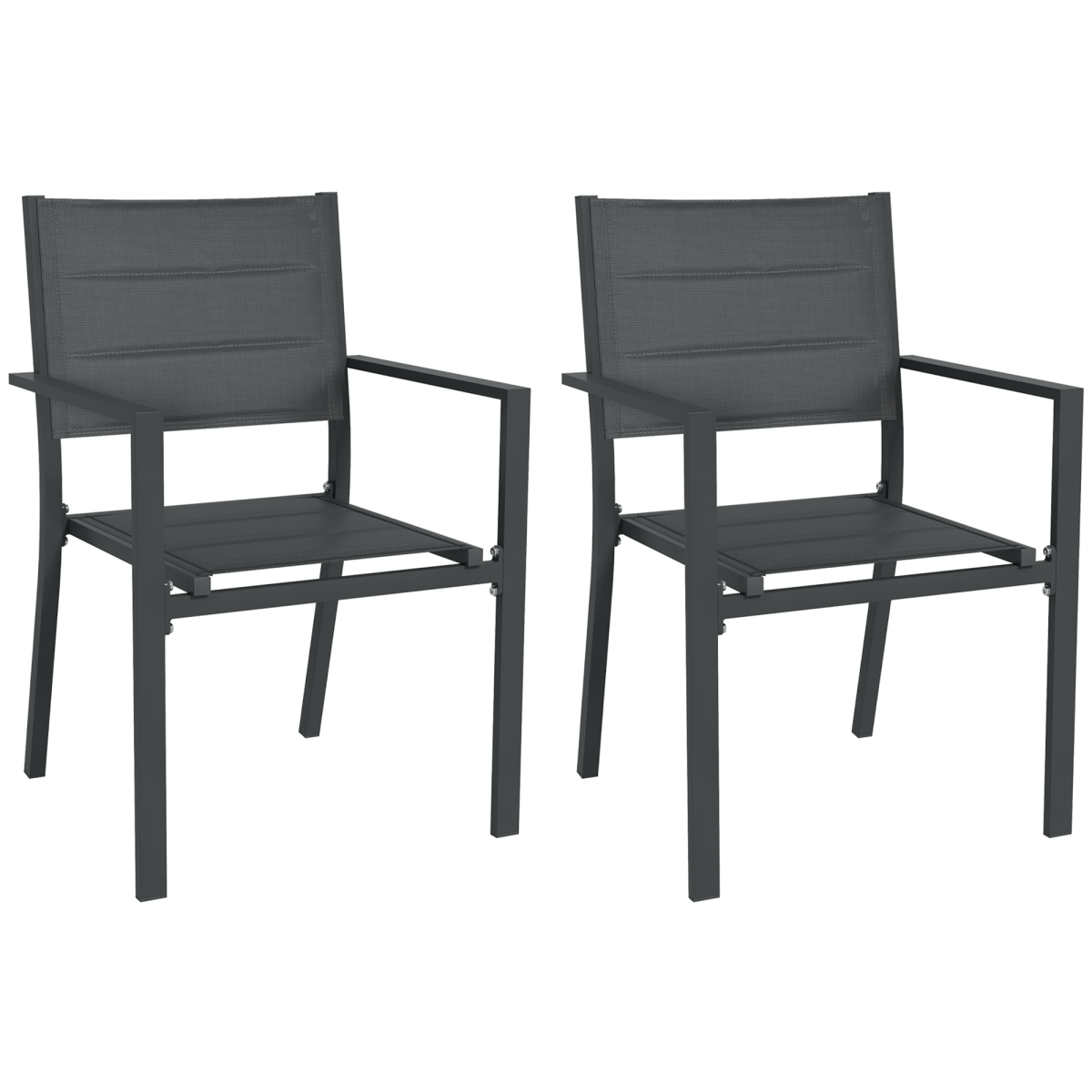 2 PCs Dining Chairs, Stackable Design Aluminium Outdoor Armchairs Grey