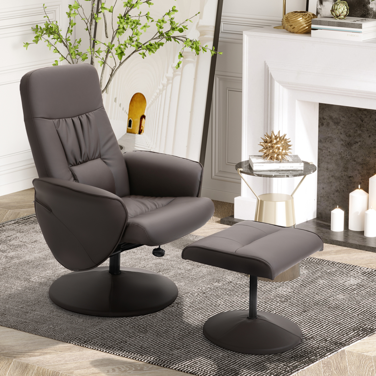 Aurora PU Leather Armchair and Footrest Swivel Recliner w/ Ottoman