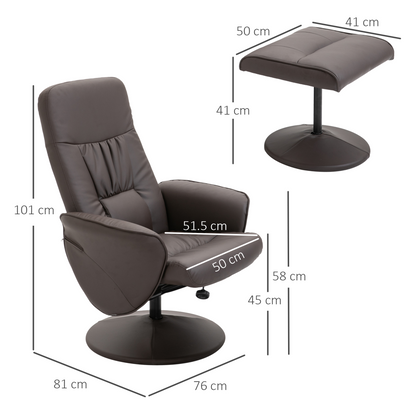 Aurora PU Leather Armchair and Footrest Swivel Recliner w/ Ottoman