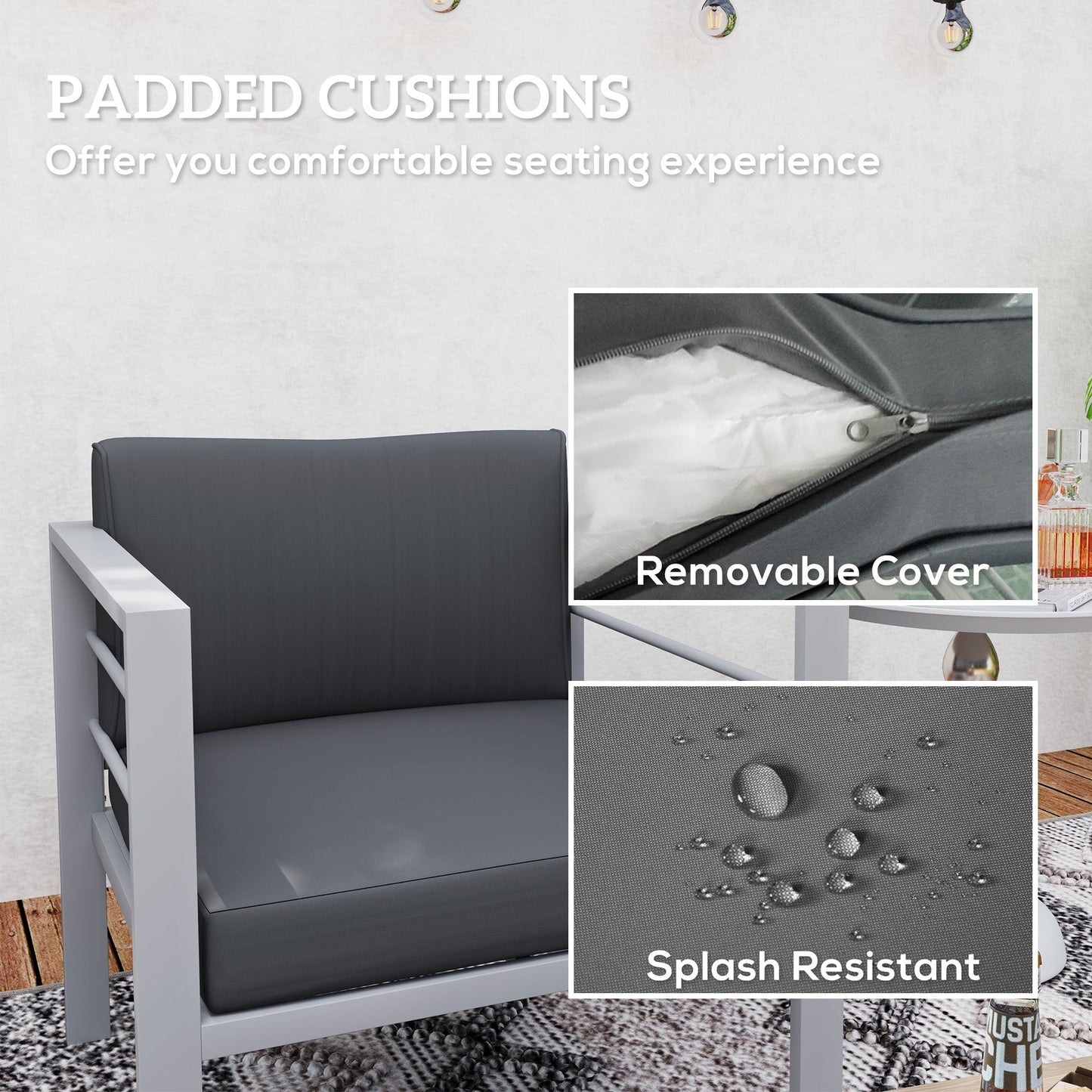 Esterno Patio Furniture Aluminium Armchair with Cushions, Charcoal Grey