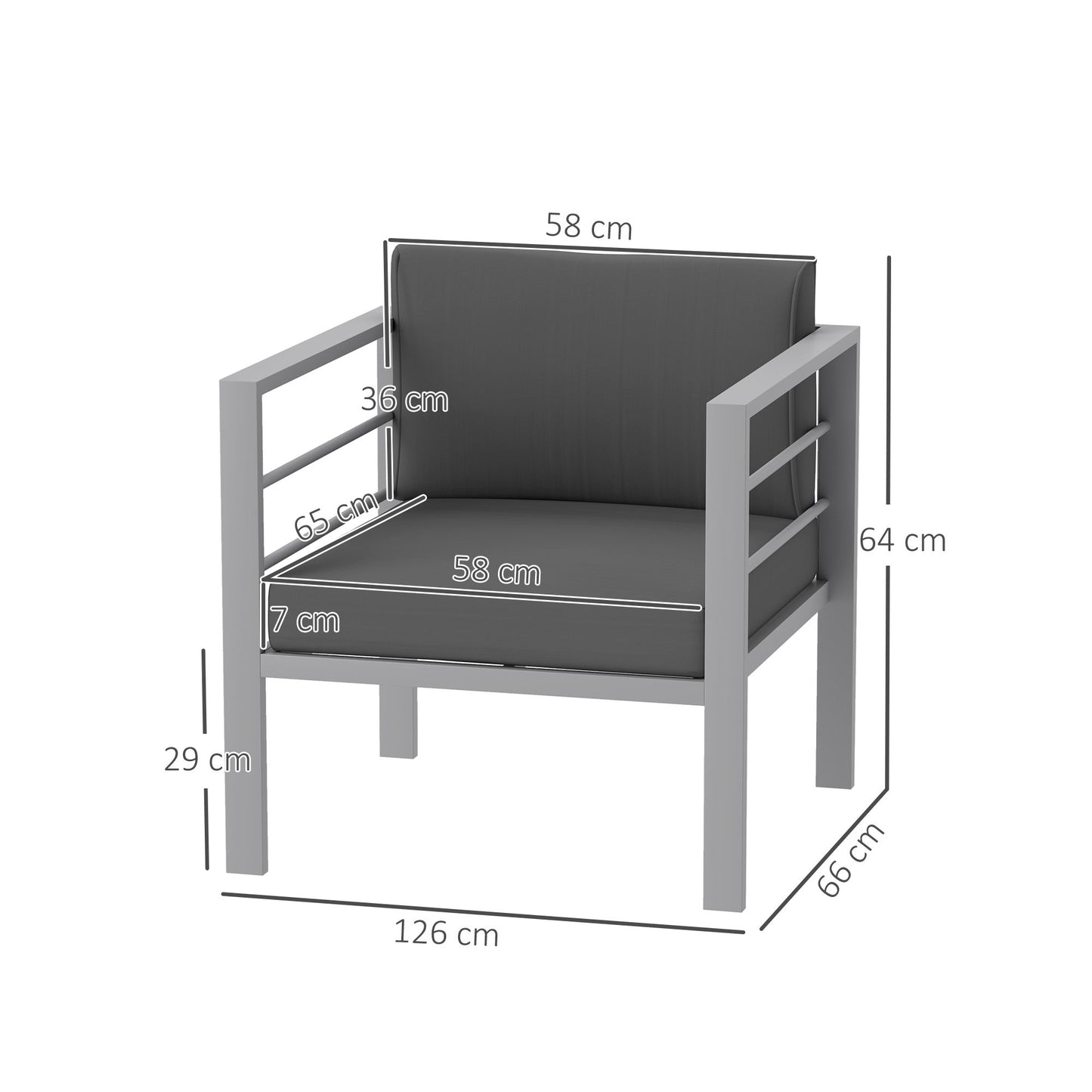 Esterno Patio Furniture Aluminium Armchair with Cushions, Charcoal Grey