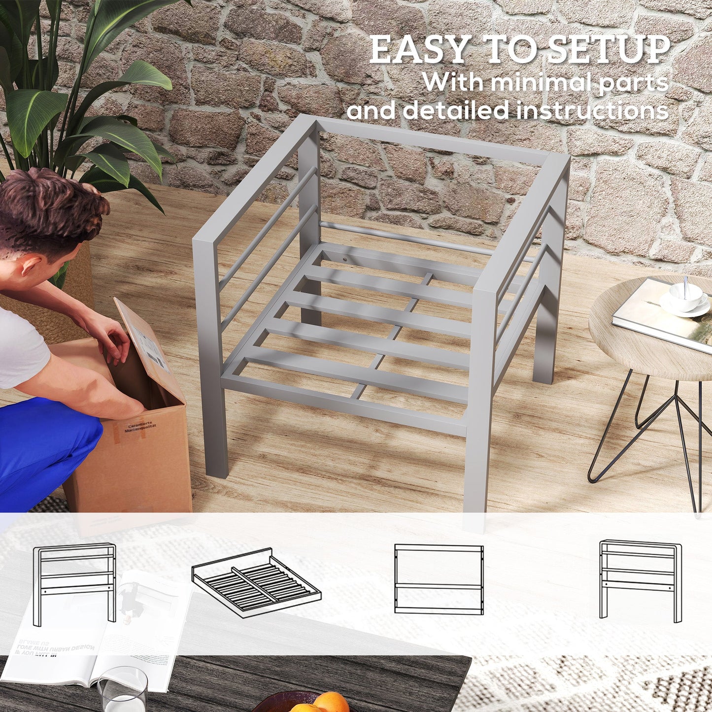 Esterno Patio Furniture Aluminium Armchair with Cushions, Charcoal Grey
