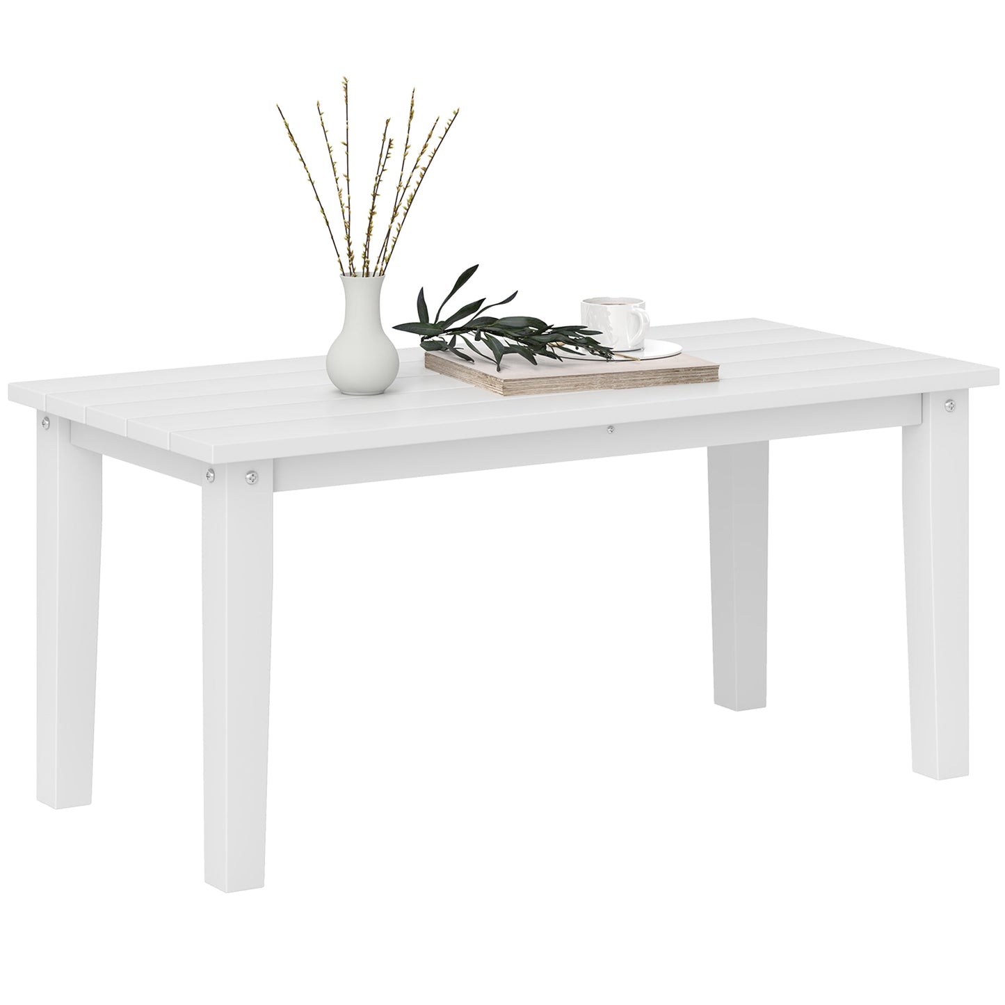 Esterno HDPE Rectangle Garden Coffee Table, Slatted Outdoor Table, White