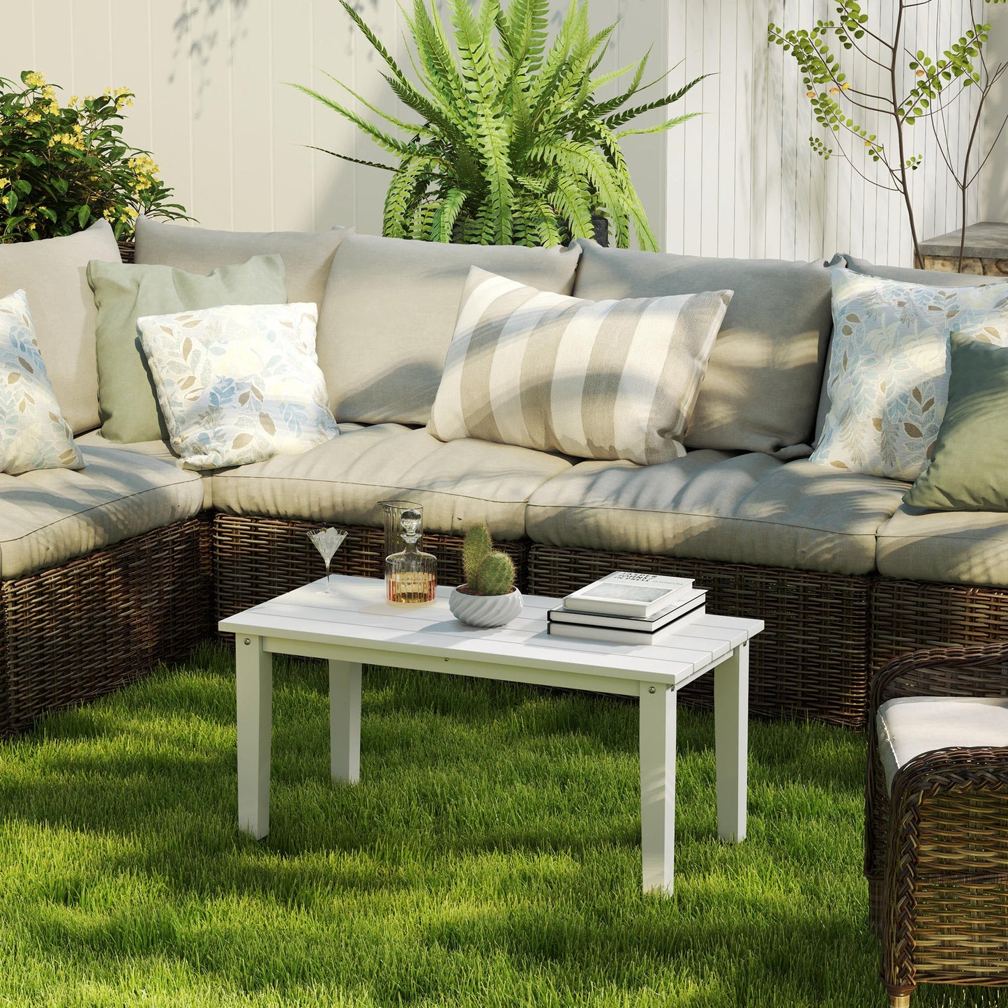 Esterno HDPE Rectangle Garden Coffee Table, Slatted Outdoor Table, White