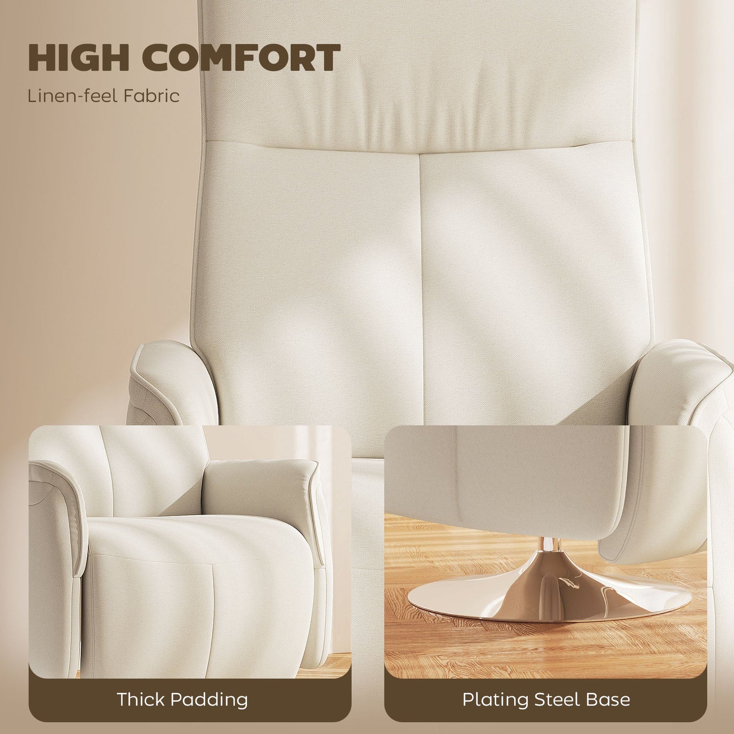 Aurora Cream White Massage Reclining Chair with Adjustable Backrest & 10 Modes