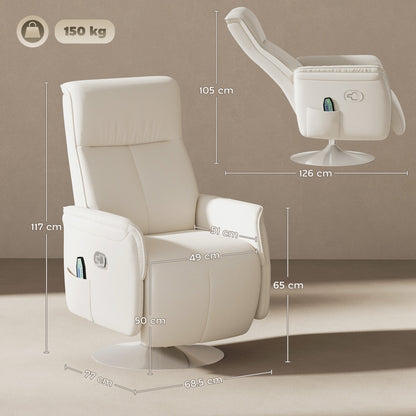 Aurora Cream White Massage Reclining Chair with Adjustable Backrest & 10 Modes