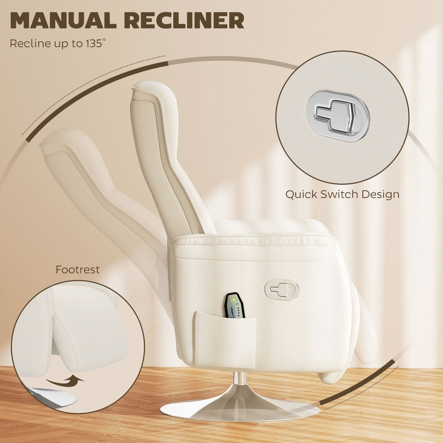 Aurora Cream White Massage Reclining Chair with Adjustable Backrest & 10 Modes
