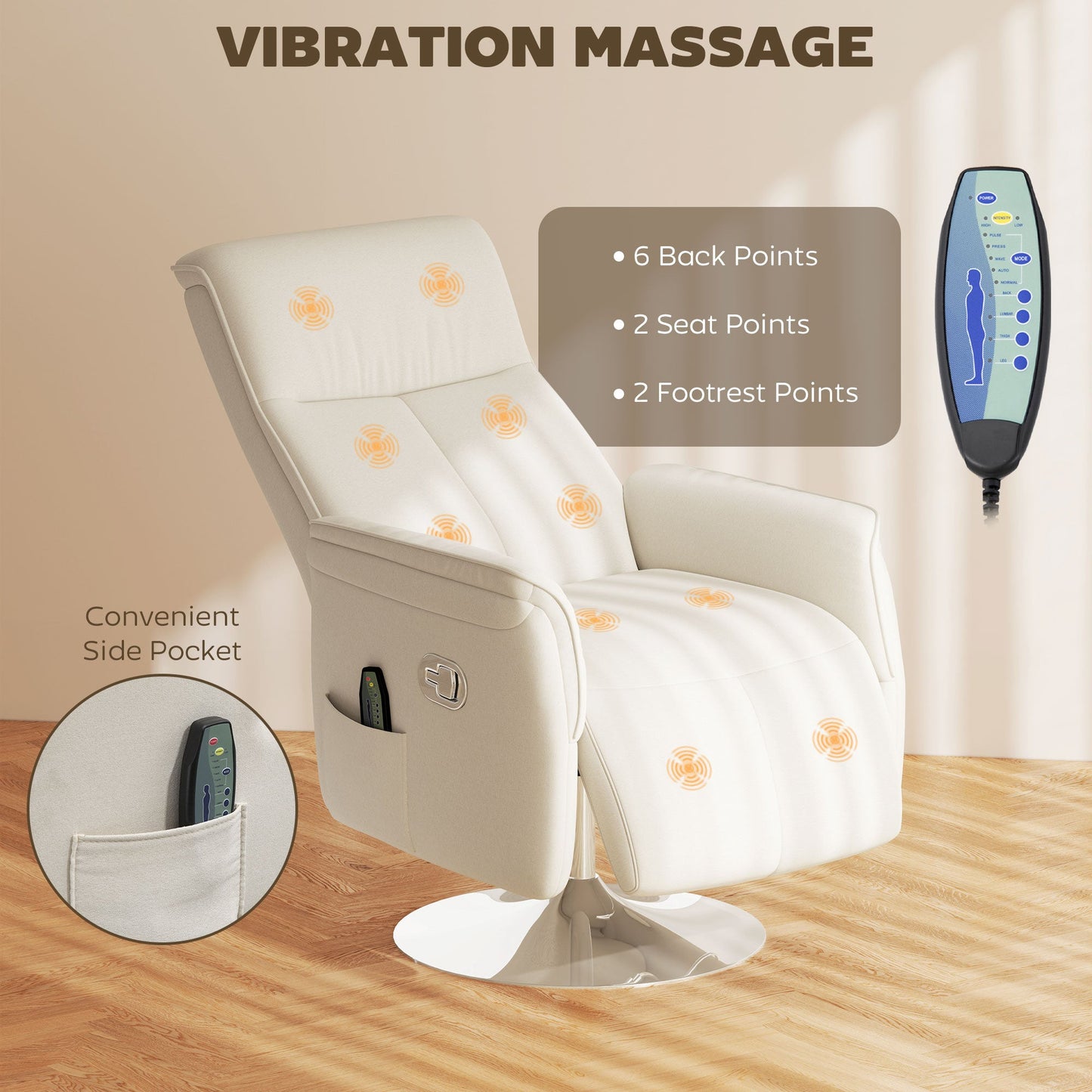 Aurora Cream White Massage Reclining Chair with Adjustable Backrest & 10 Modes