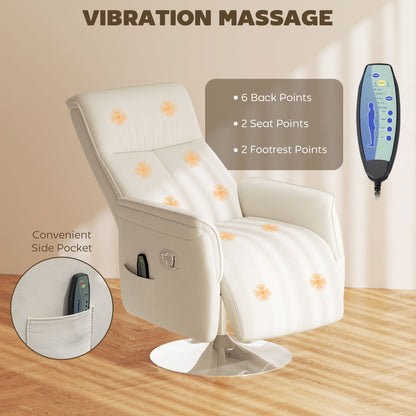 Aurora Cream White Massage Reclining Chair with Adjustable Backrest & 10 Modes