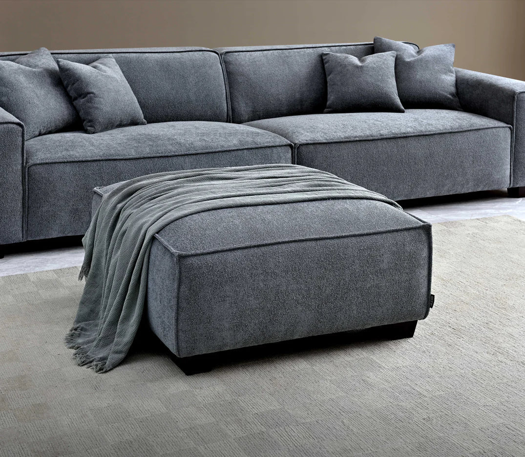 The Dakota Charcoal Grey Boucle 4 Seater With Chaise Premium Sofa Charcoal Boucle Fabric