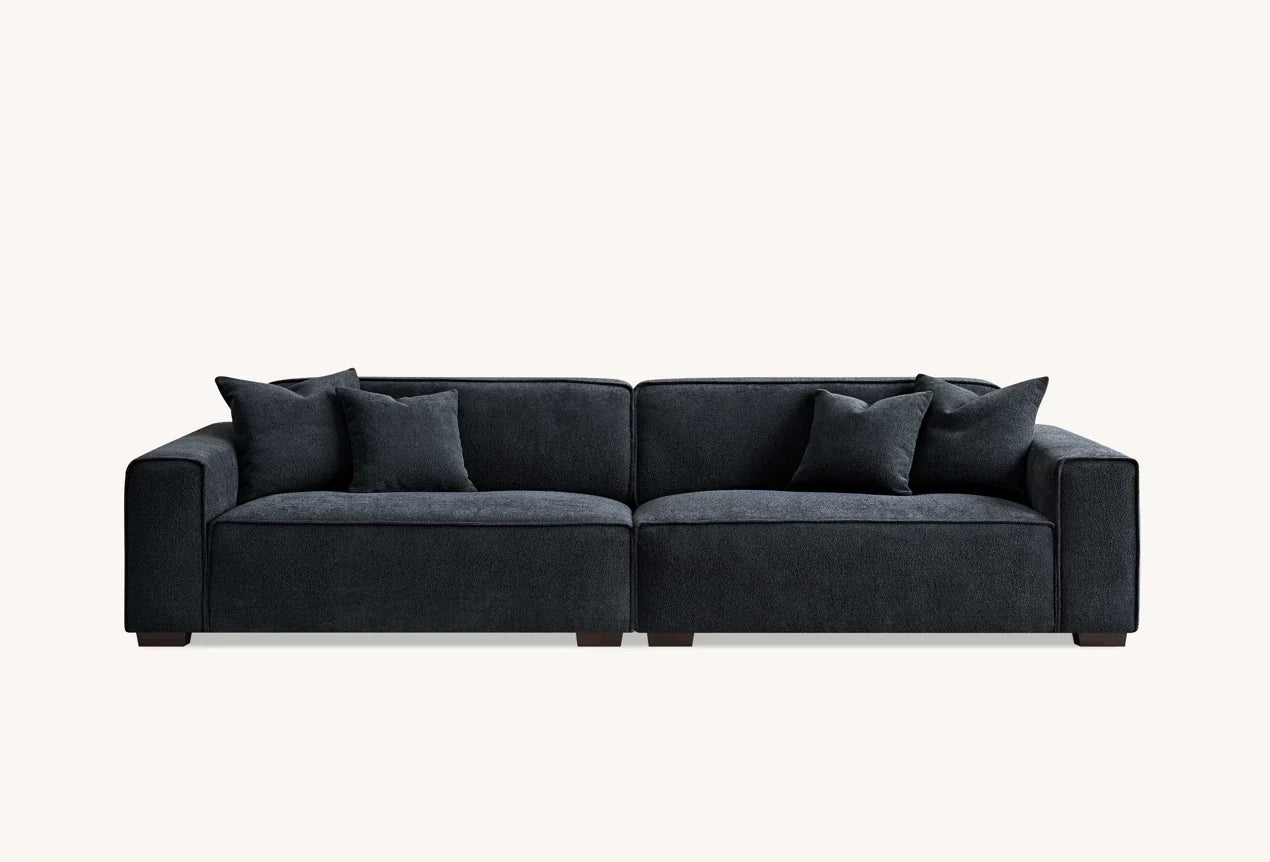 The Dakota Midnight Black Boucle 4 Seater With Chaise Premium Sofa Midnight Boucle Fabric