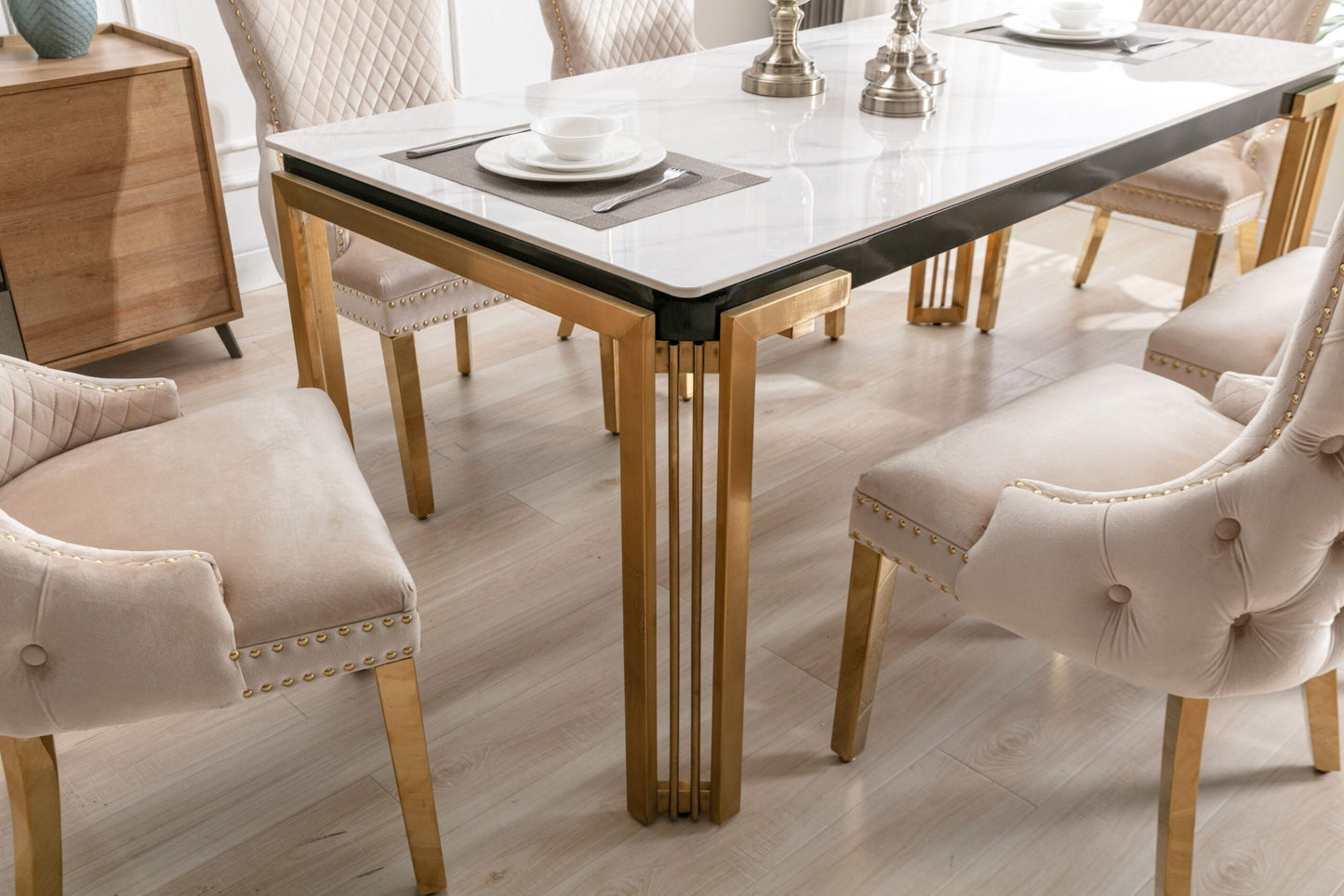 Sorrento 150cm Ceramic Gold & Cream Dining Table
