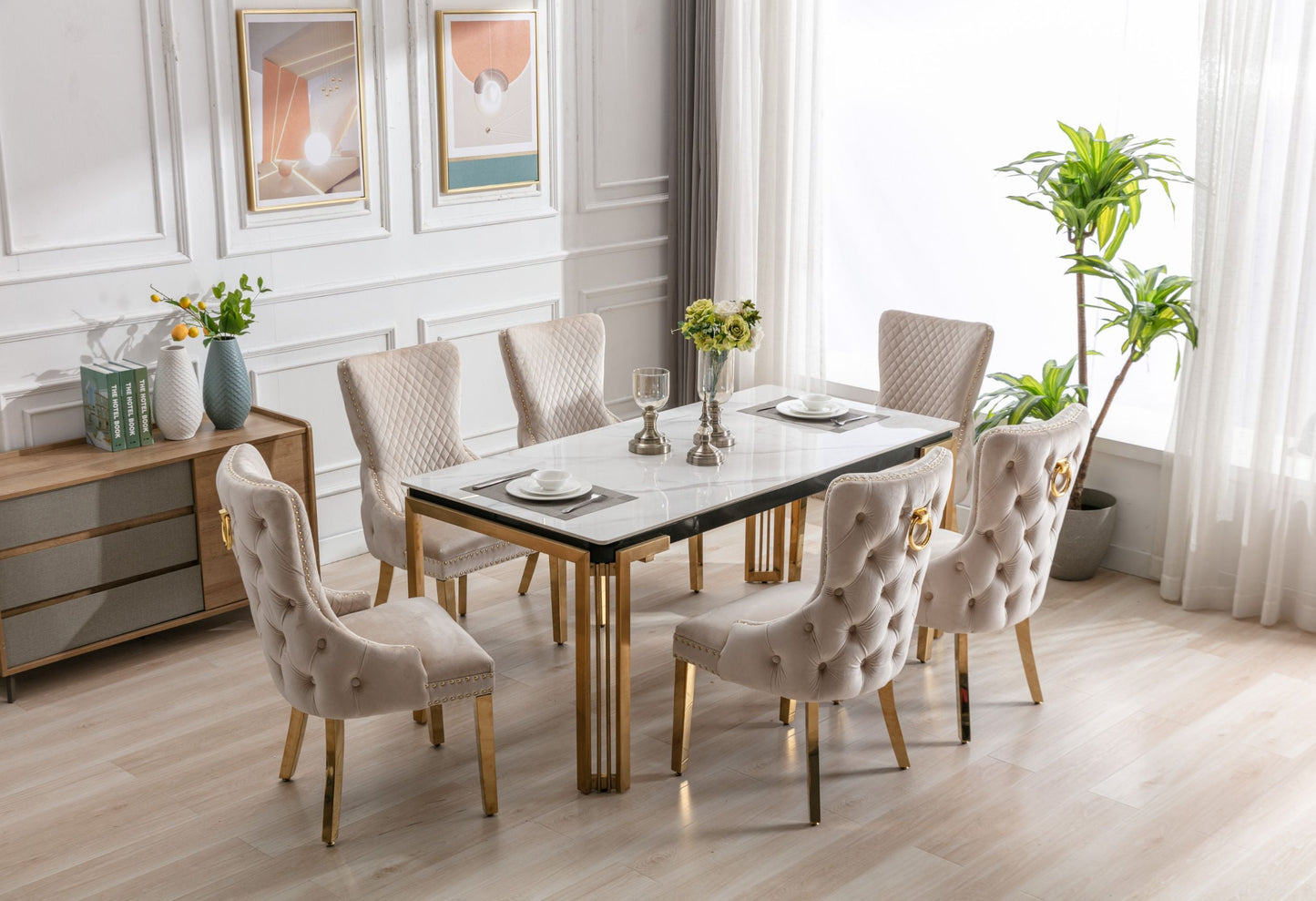 Sorrento 150cm Ceramic Gold & Cream Dining Table