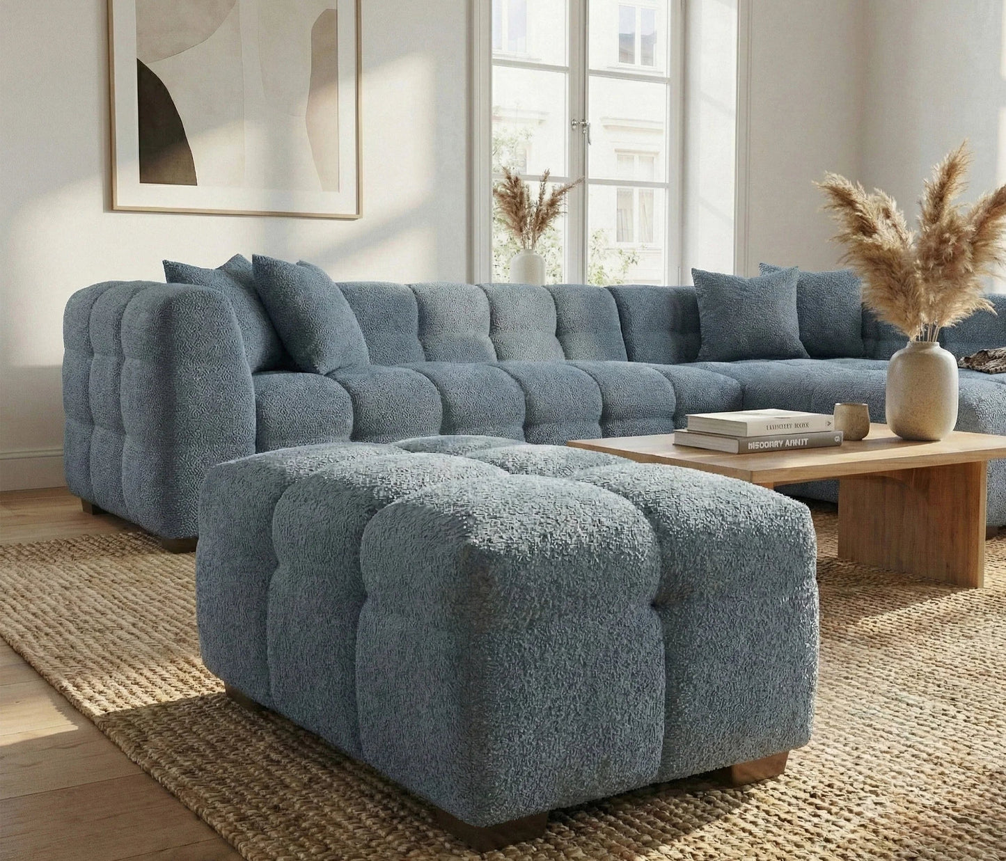 ALUXO Tribeca Bubble Upholstered Footstool In Iron Grey Boucle Fabric