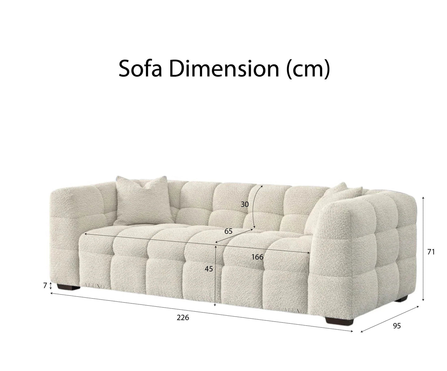 ALUXO Tribeca Bubble 3 Seater Sofa In Pearl Boucle Fabric