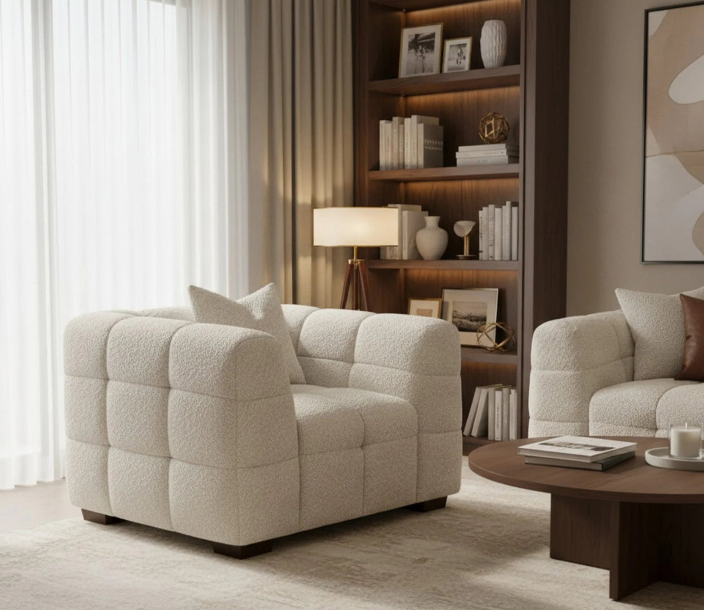 ALUXO Tribeca Bubble Armchair In Pearl Boucle Fabric