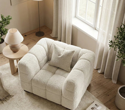 ALUXO Tribeca Bubble Armchair In Pearl Boucle Fabric