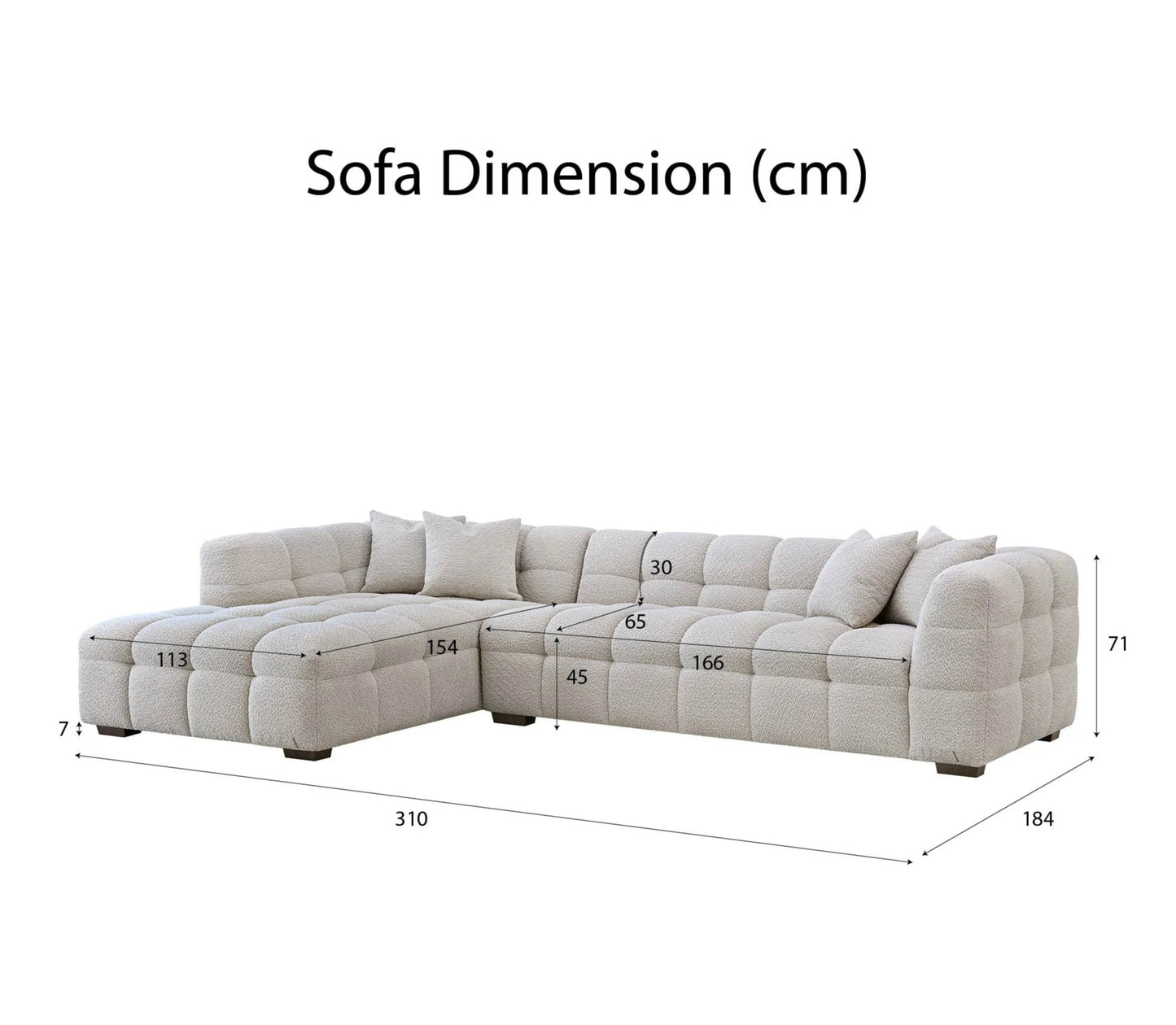 ALUXO Tribeca Bubble Left Hand Facing Corner Sofa In Iron Grey Boucle Fabric