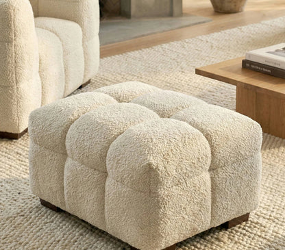 ALUXO Tribeca Bubble Upholstered Footstool In Oatmeal Beige Boucle Fabric