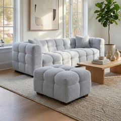 ALUXO Tribeca Bubble Upholstered Footstool In Pearl Boucle Fabric
