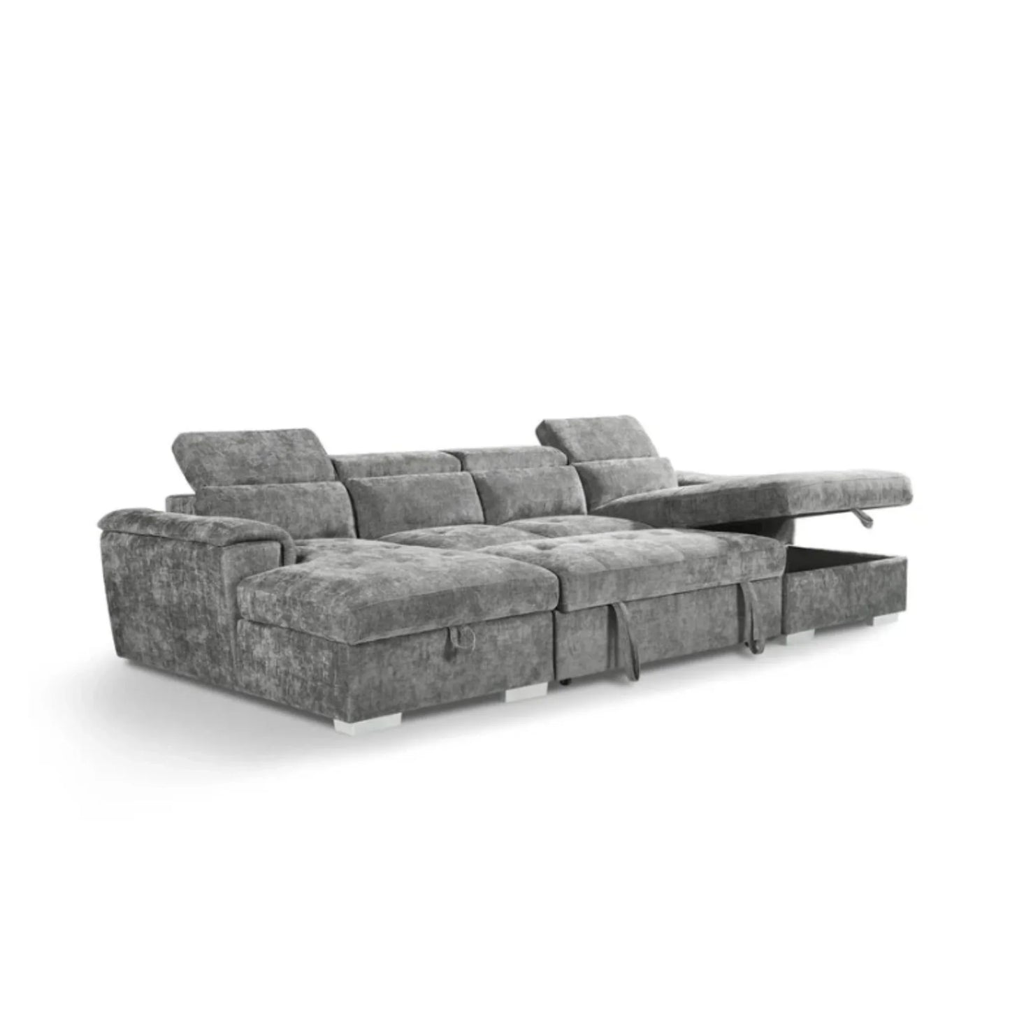 Alaya Large Grey U Shape Sofabed with Storage and Adjustable Headrests