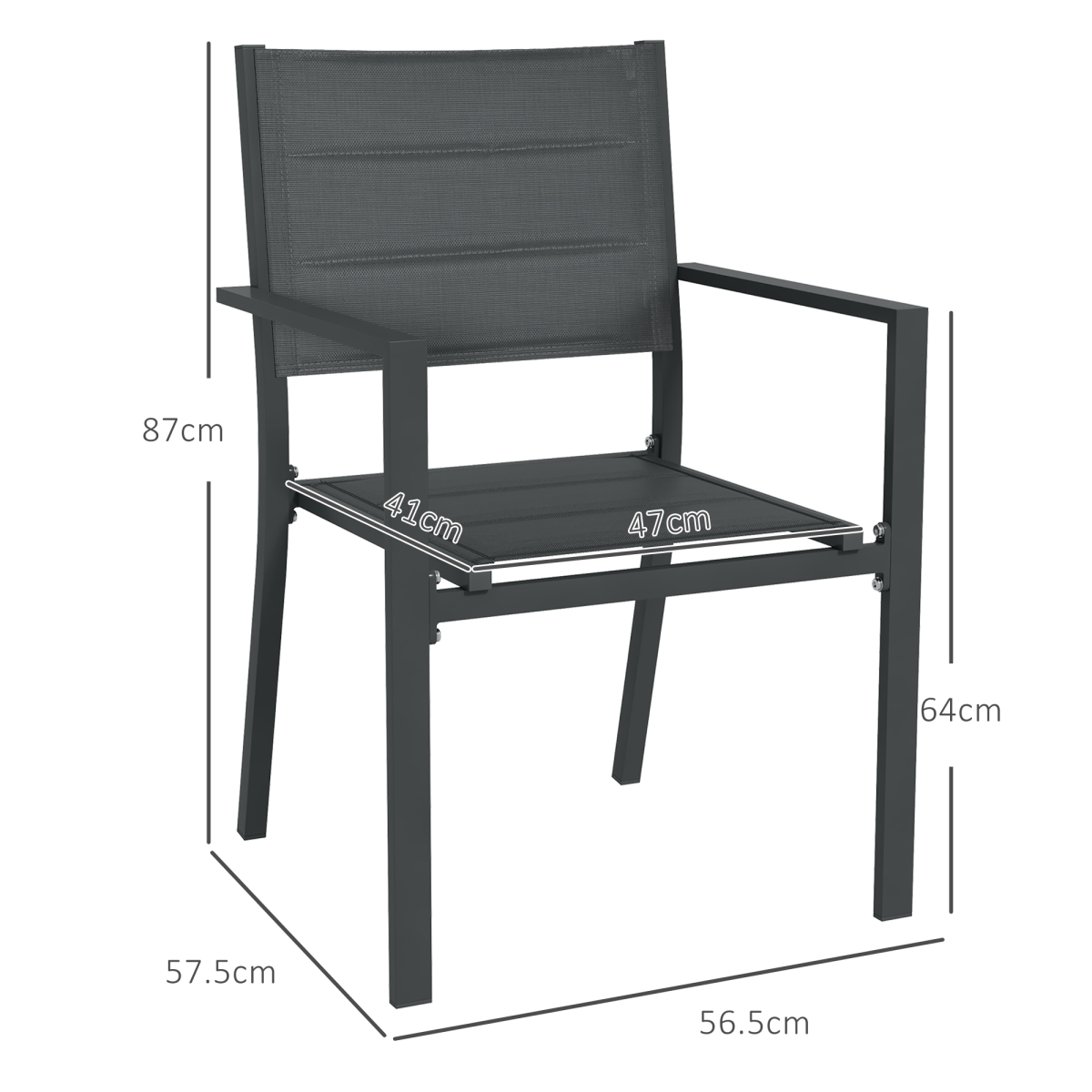 2 PCs Dining Chairs, Stackable Design Aluminium Outdoor Armchairs Grey