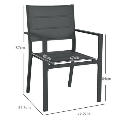 2 PCs Dining Chairs, Stackable Design Aluminium Outdoor Armchairs Grey
