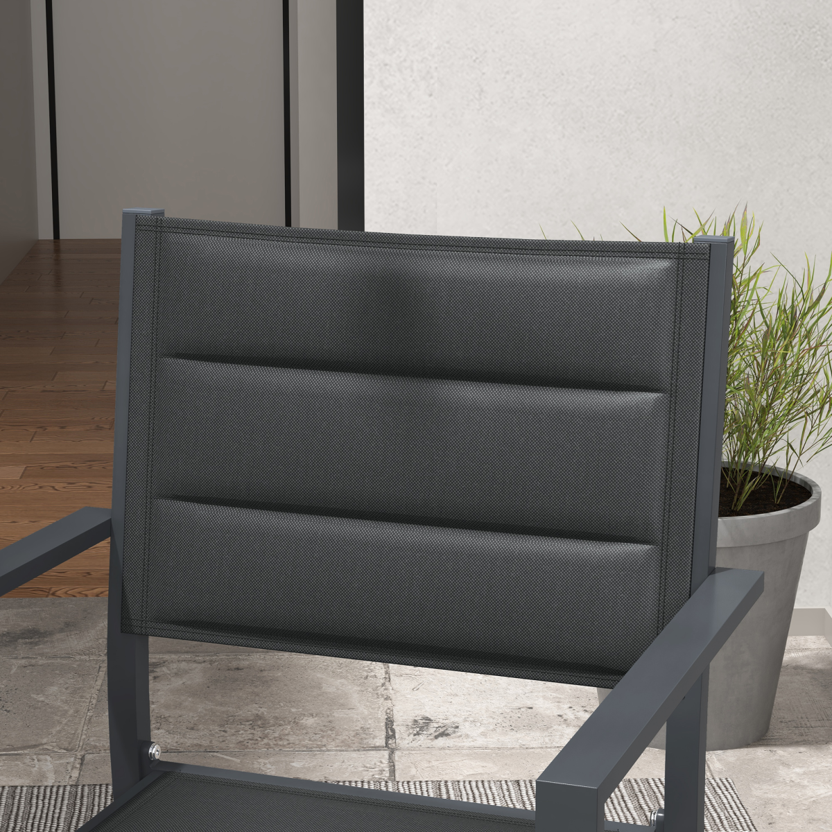 2 PCs Dining Chairs, Stackable Design Aluminium Outdoor Armchairs Grey