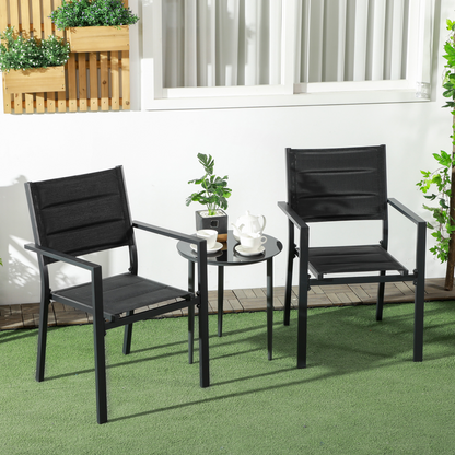 2 PCs Dining Chairs, Stackable Design Aluminium Outdoor Armchairs Grey