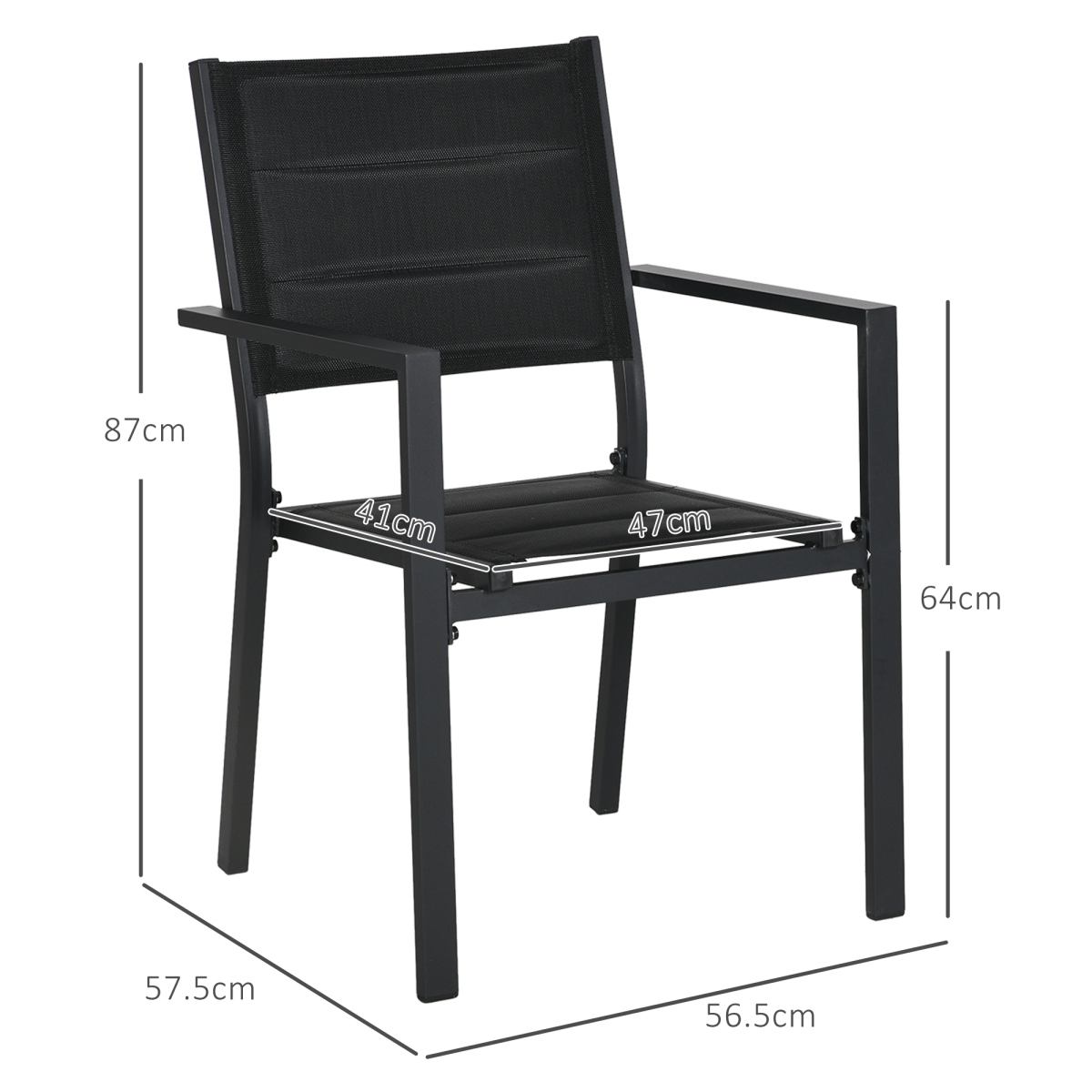 2 PCs Dining Chairs, Stackable Design Aluminium Outdoor Armchairs Grey