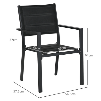 2 PCs Dining Chairs, Stackable Design Aluminium Outdoor Armchairs Grey