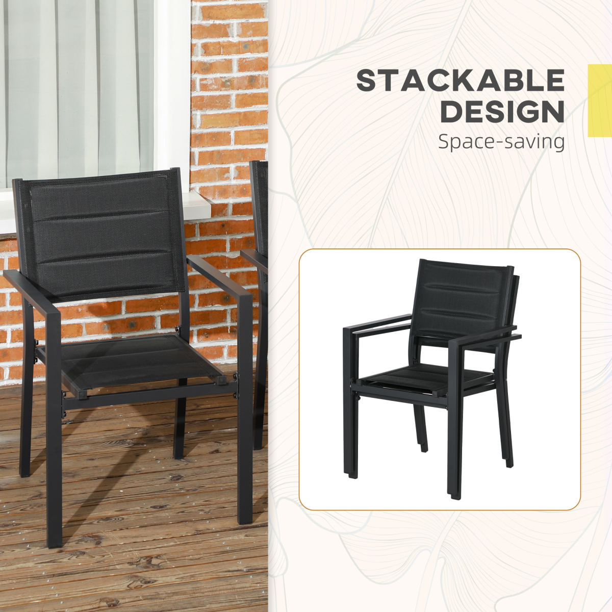 2 PCs Dining Chairs, Stackable Design Aluminium Outdoor Armchairs Grey