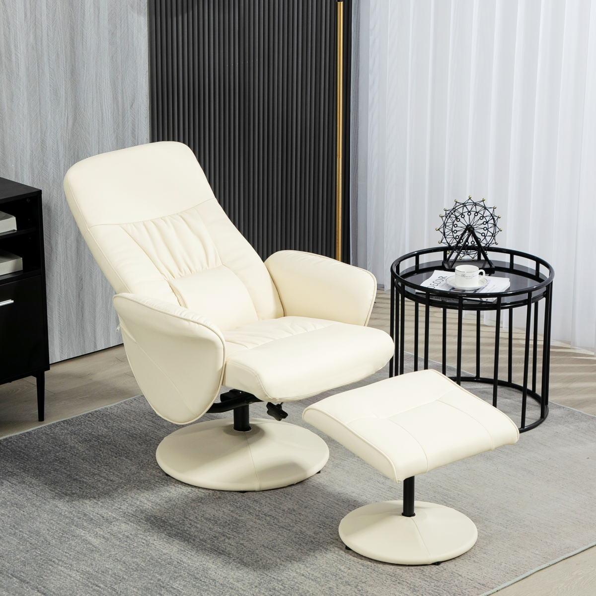Aurora PU Leather Armchair and Footrest Swivel Recliner w/ Ottoman