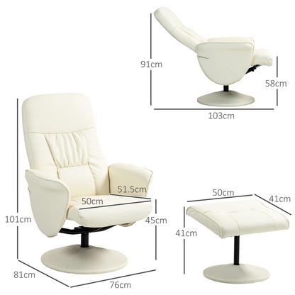 Aurora PU Leather Armchair and Footrest Swivel Recliner w/ Ottoman