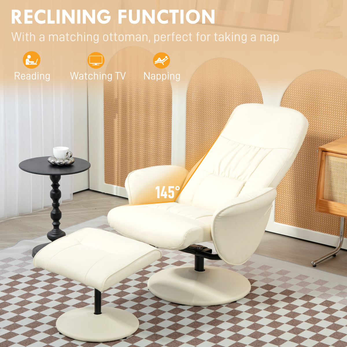Aurora PU Leather Armchair and Footrest Swivel Recliner w/ Ottoman