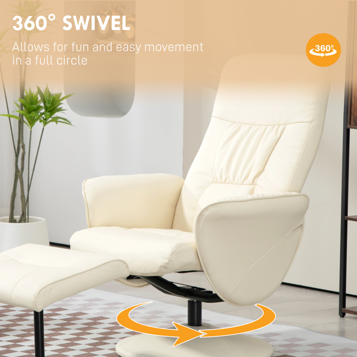 Aurora PU Leather Armchair and Footrest Swivel Recliner w/ Ottoman
