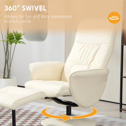 Aurora PU Leather Armchair and Footrest Swivel Recliner w/ Ottoman