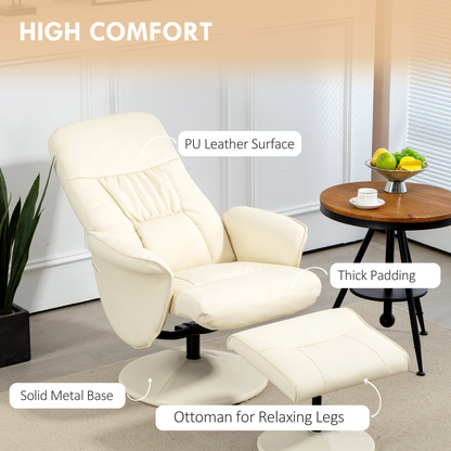 Aurora PU Leather Armchair and Footrest Swivel Recliner w/ Ottoman