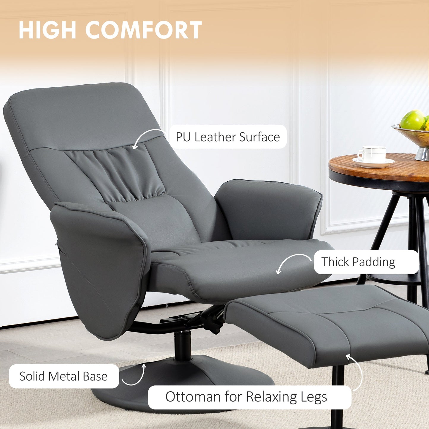 Aurora PU Leather Armchair and Footrest Swivel Recliner w/ Ottoman